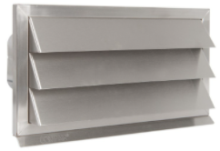 RVS gevelrooster, 220x90, vaste lamellen voorzien van terugslagklep