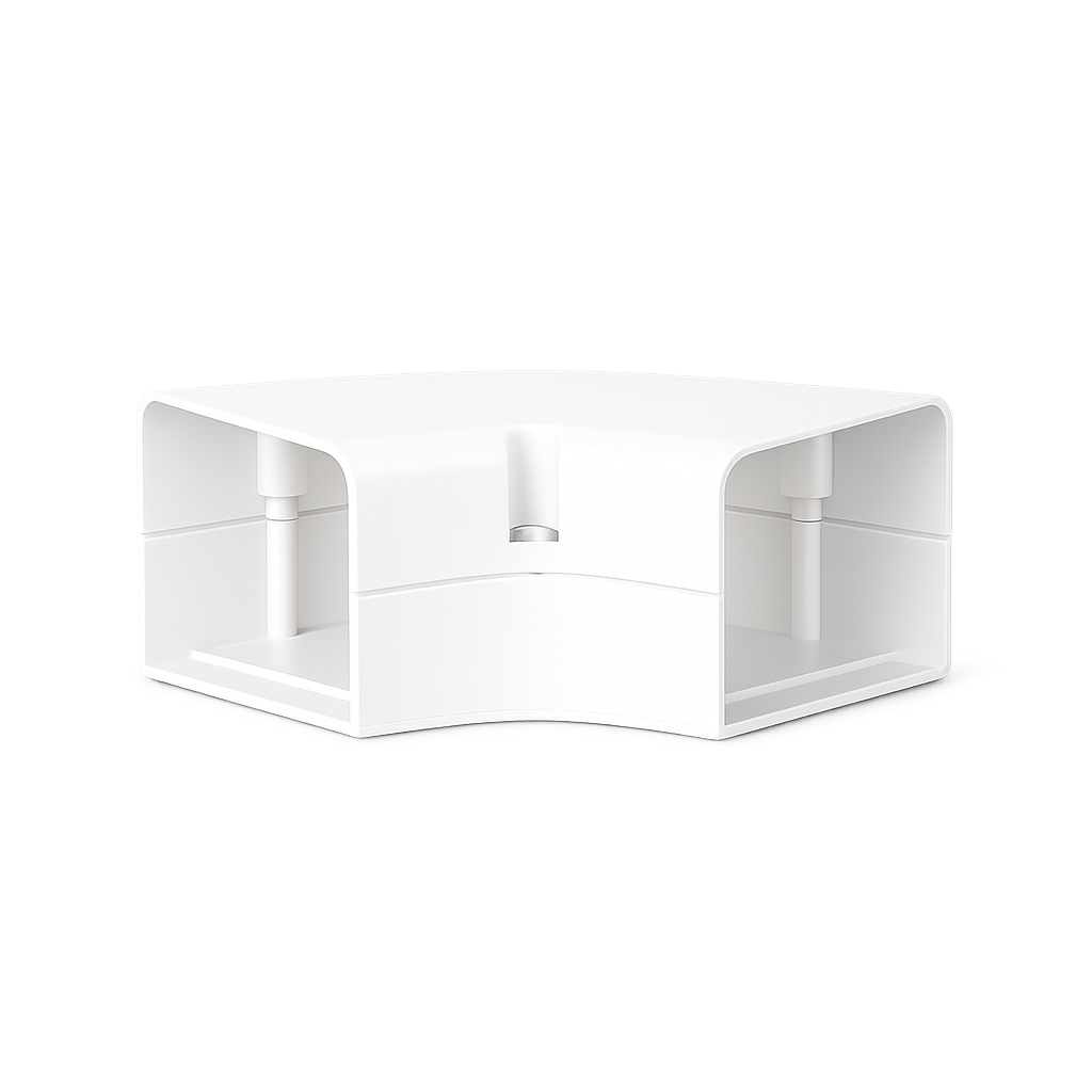 Air conditioning duct, white (RAL 9010), 105 mm, 90-degree flat elbow