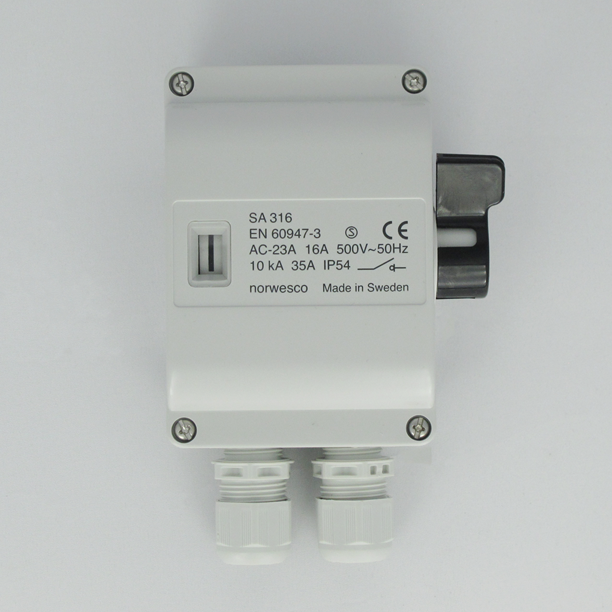 Work switch 16A 3-pole 500V IP54 with 2 cable glands
